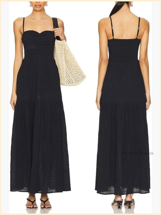 Dresses & Skirts - Adjustable Spaghetti Strap Smocked Maxi Dress Tiered Pleated Boho Sundress